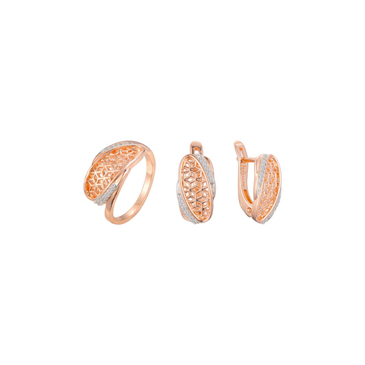 Conjunto de moda de red cúbica geométrica de dos tonos de oro rosa