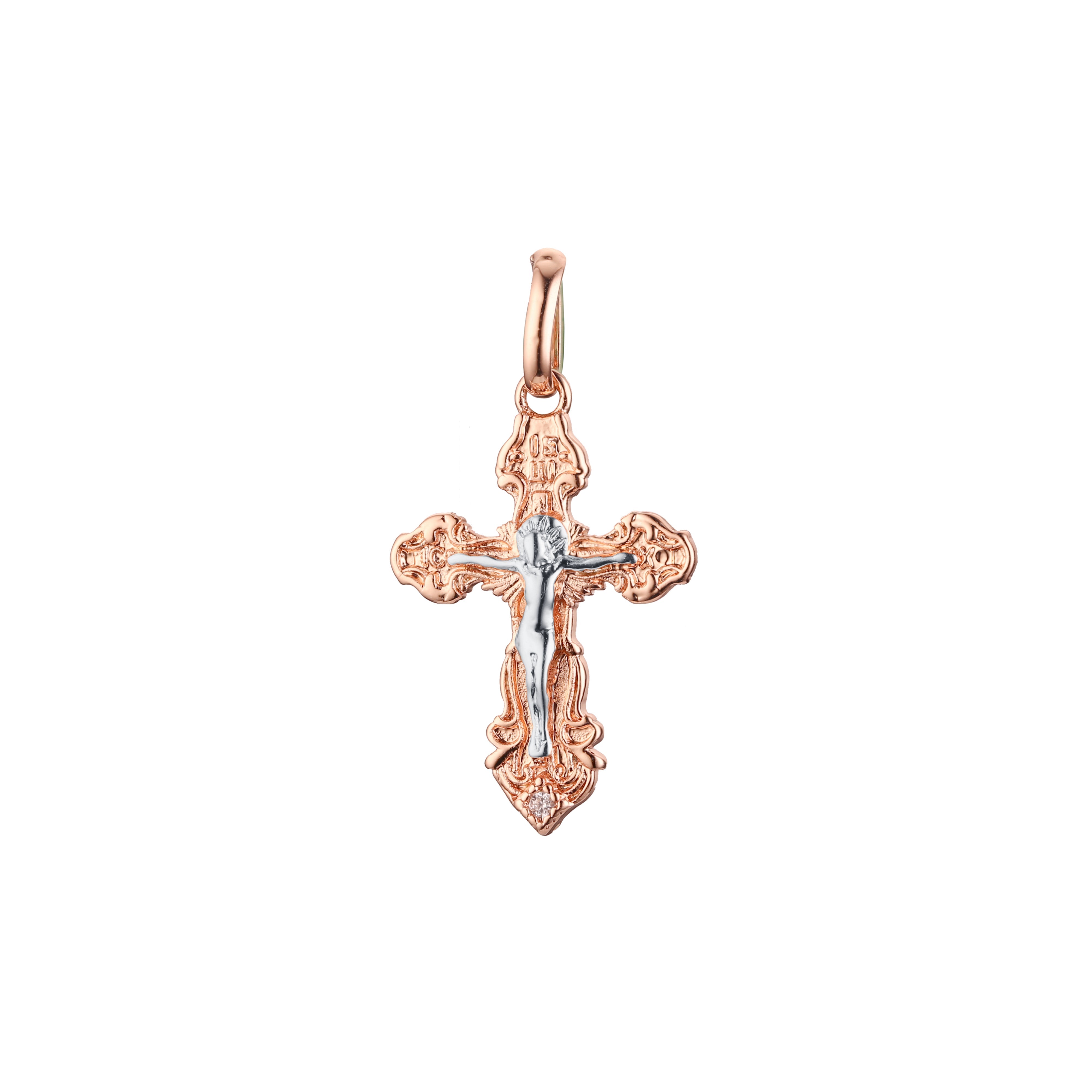 Eastern Orthodox Russian budded pendant in 14K Gold, Rose Gold two tone plating colors