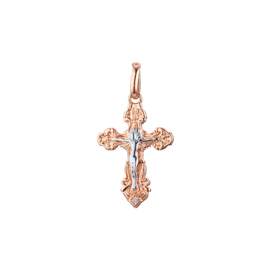 Eastern Orthodox Russian budded pendant in 14K Gold, Rose Gold two tone plating colors