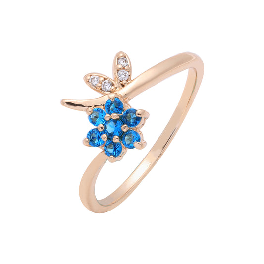 Cluster lake blue cz Кольца из Красное золото 585 пробы