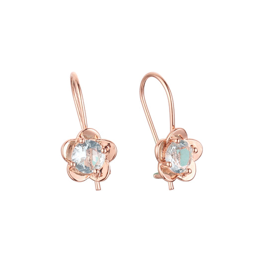 Pendientes de oro rosa de dos tonos con solitario de circonita cúbica redonda y gancho de alambre