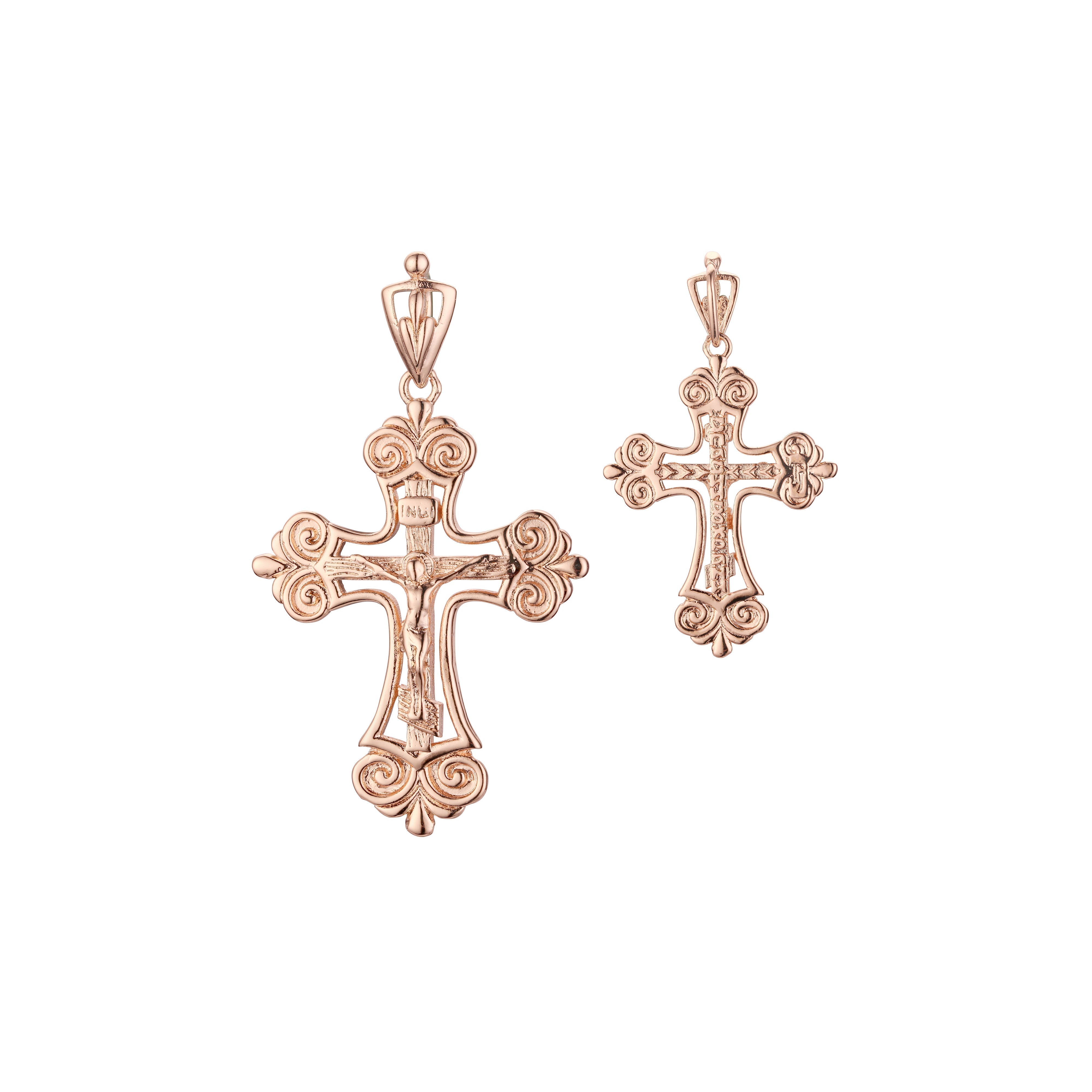 Orthodox cross budded pendant in Rose Gold two tone, 14K Gold plating colors
