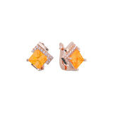 Aretes solitarios de piedra grande talla esmeralda en colores baño de Oro 14K, Oro 18K, Oro Rosa