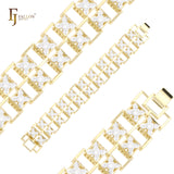 Pulseras de oro de 14 quilates con circonitas blancas en racimo de lujo de doble hilera