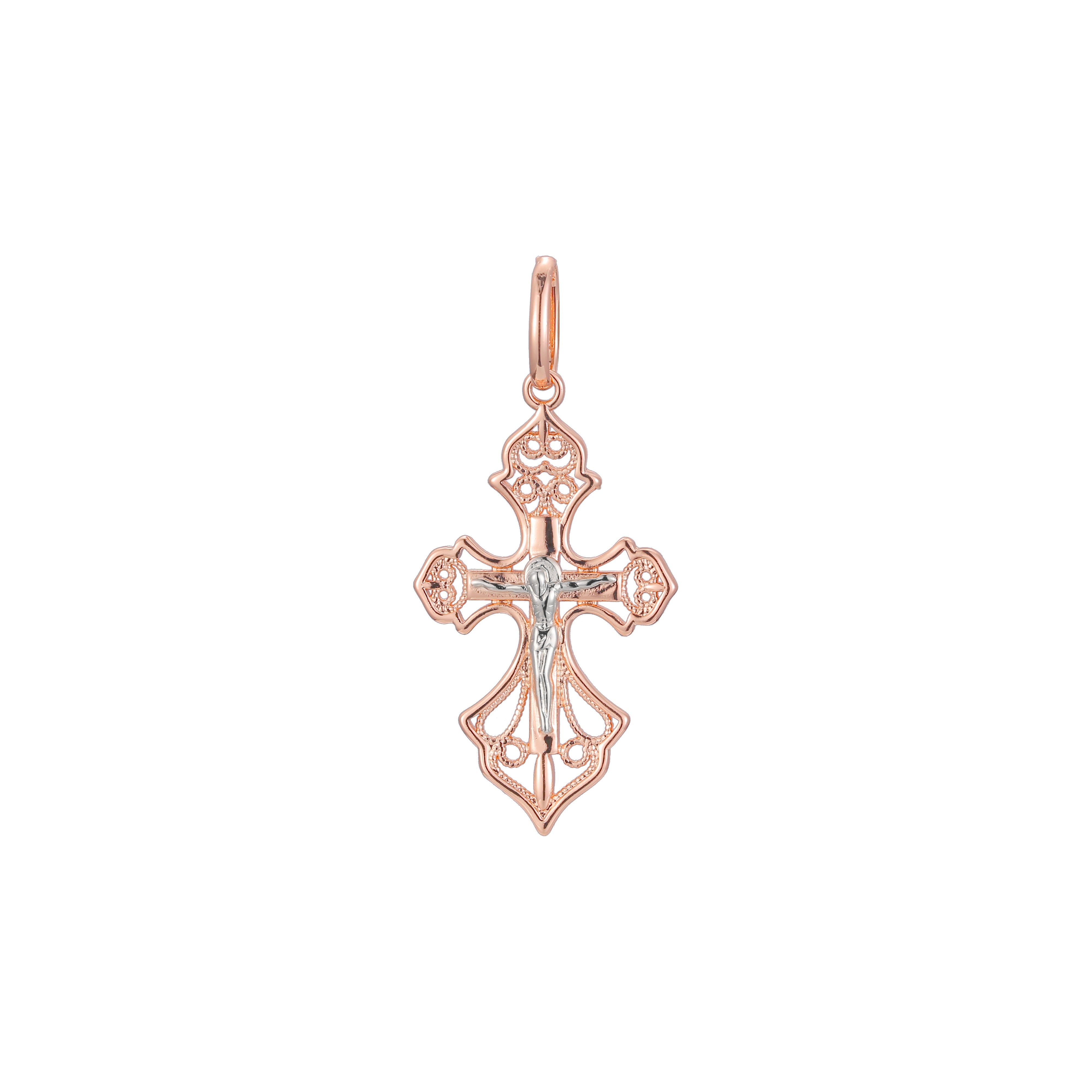 Eastern Orthodox Russian budded pendant in 14K Gold, Rose Gold two tone plating colors