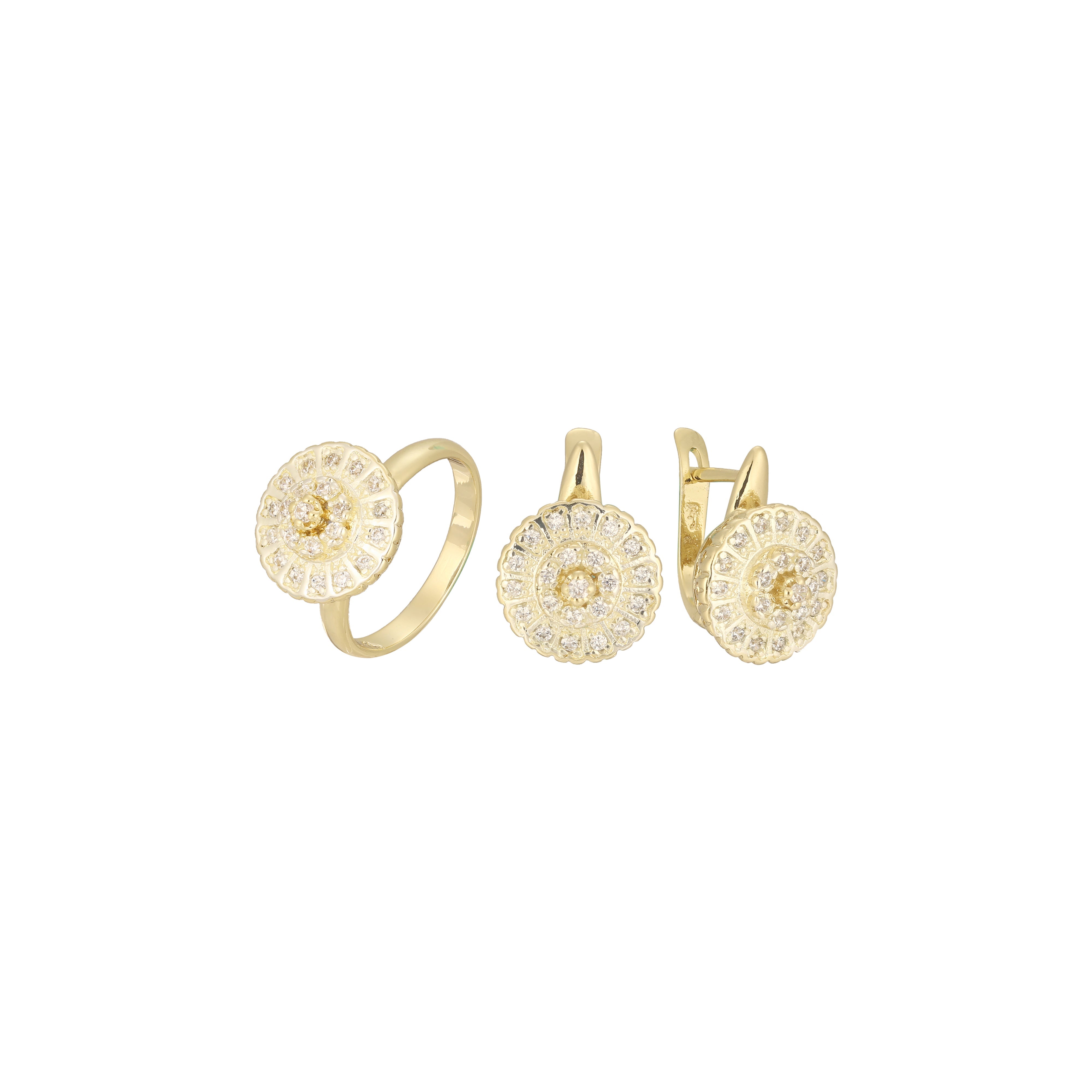 Juego de halo de girasol con anillos en Oro 14K, dos tonos, colores chapados