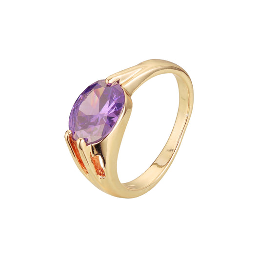 Marquise Cut Amethyst White Cz Solitaire design rings in 14K Gold, Rose Gold plating colors