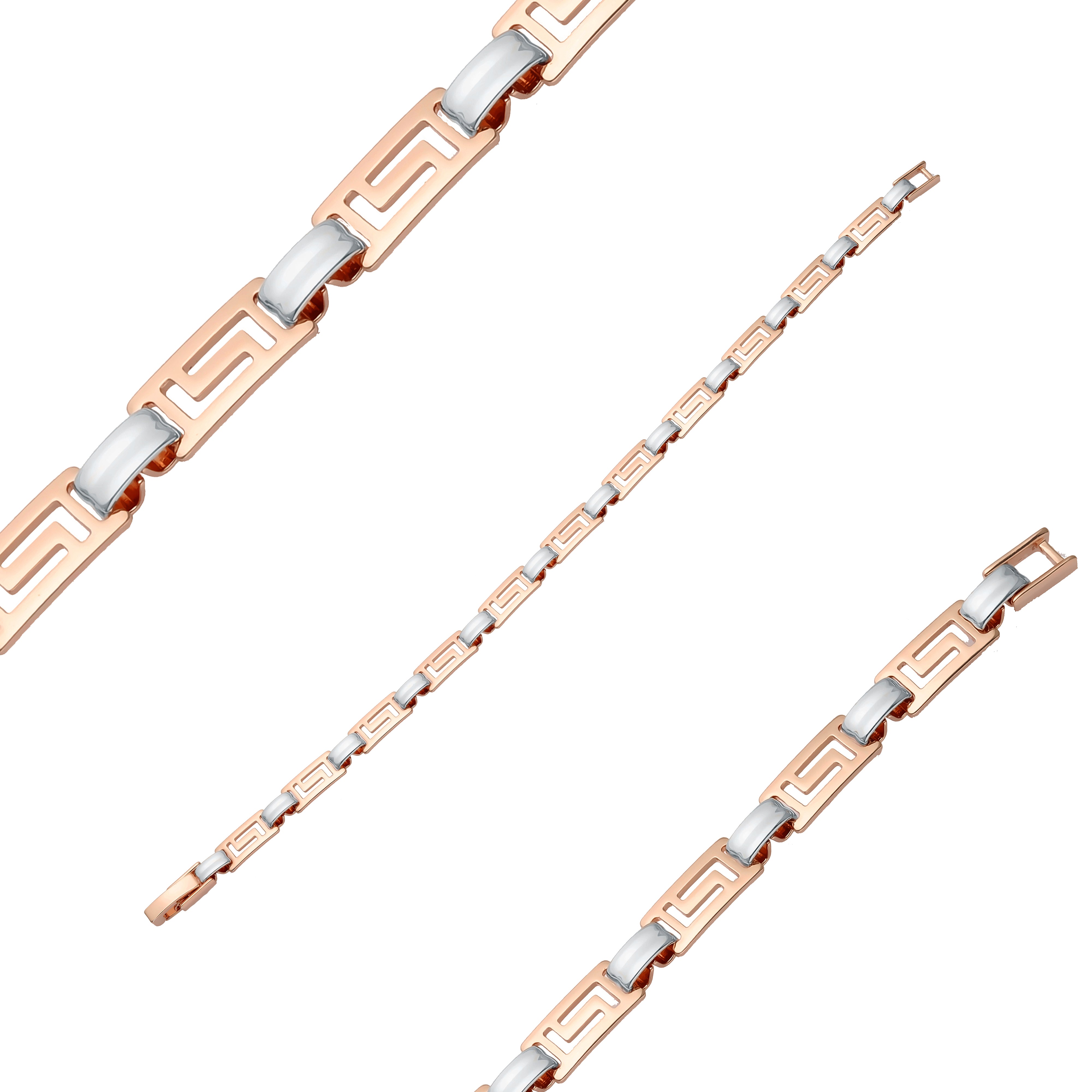 14K ゴールド、ローズゴールドのツートーンカラーでメッキされたファンシー リンク ブレスレット