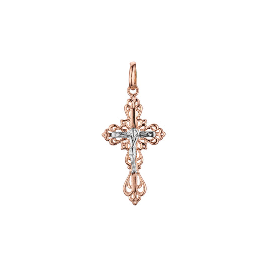 Eastern Orthodox Russian budded pendant in 14K Gold, Rose Gold two tone & White Gold plating colors