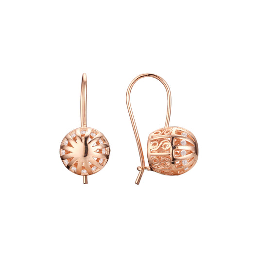 Pendientes de gancho de alambre con circonitas blancas en oro rosa