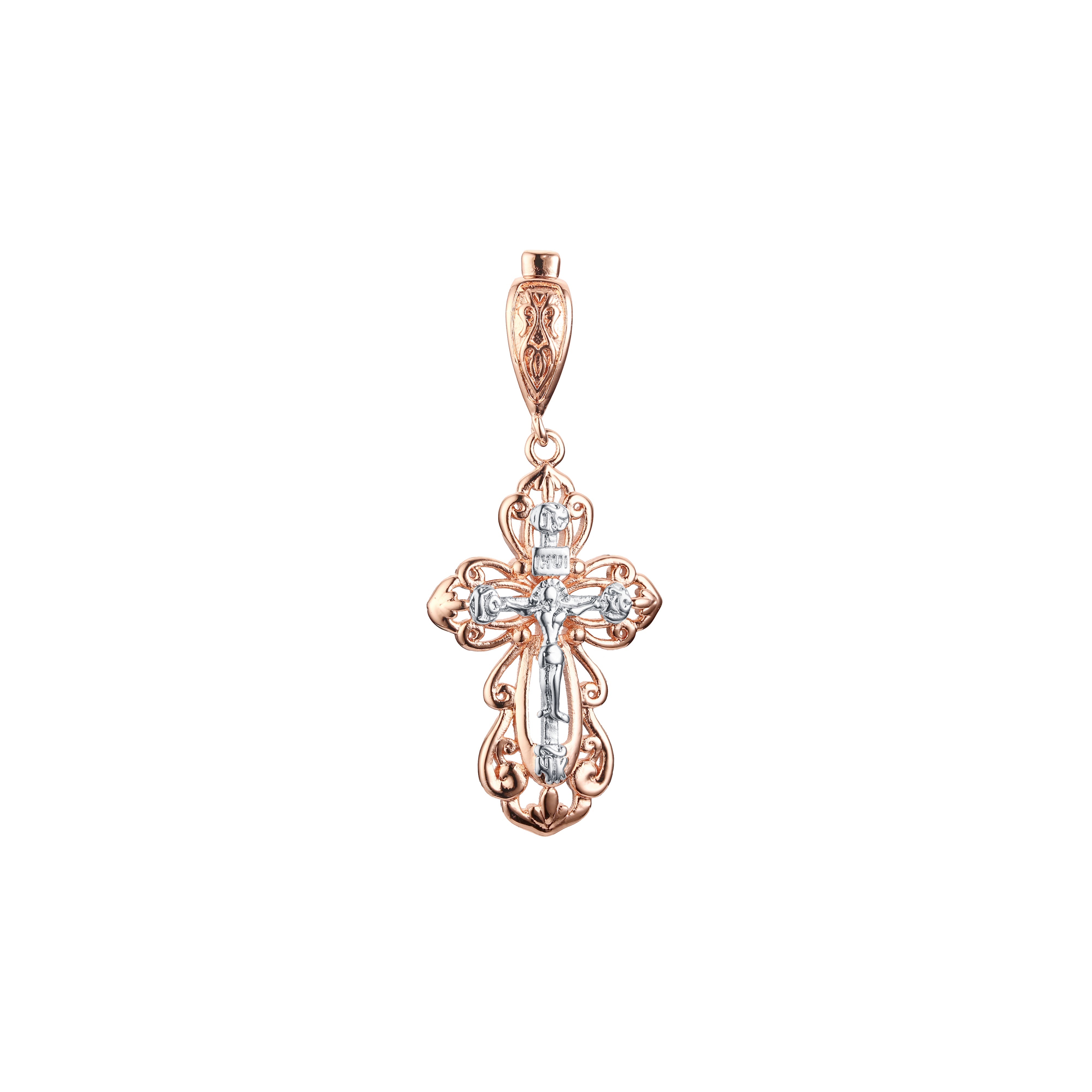 Eastern Orthodox Russian budded pendant in Rose Gold two tone, 14K Gold plating colors