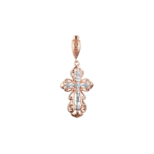 Eastern Orthodox Russian budded pendant in Rose Gold two tone, 14K Gold plating colors