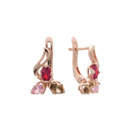 Aretes de colores mixtos en racimo en Oro de 14K, baño de Oro Rosa colores