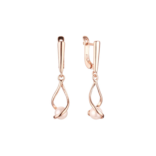 Brincos elegantes solitários com garras e pérolas em ouro rosa
