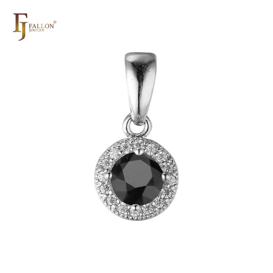 ソリティアハローカラフルCZ 14Kゴールド、ローズゴールドペンダント