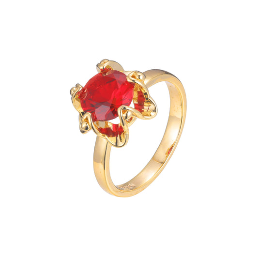 Solitario grandes anillos redondos de piedra en Oro de 18K, baño de Oro de 14K colores