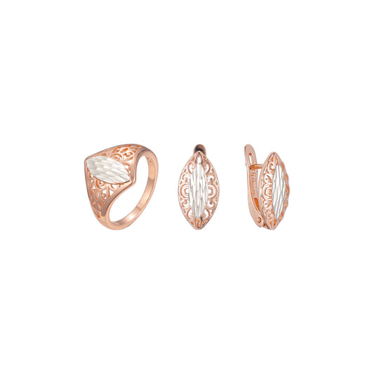 Conjunto Marquesa de filigrana de dos tonos de oro rosa