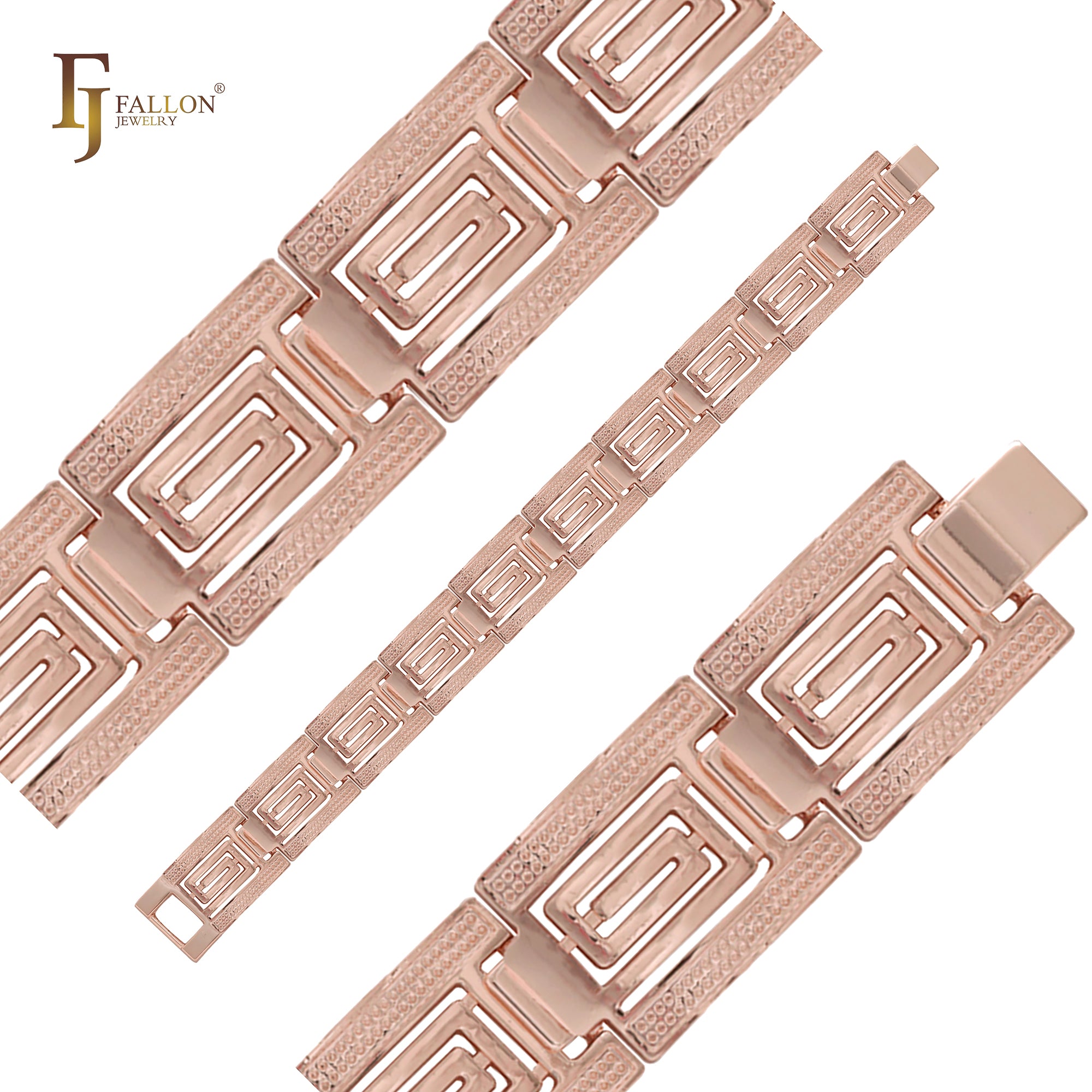 Pulseras anchas de oro de 14 quilates con meandro de llave griega