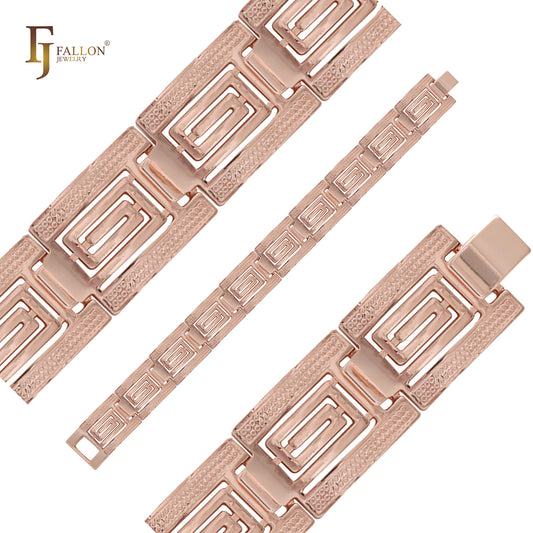 Pulseras anchas de oro de 14 quilates con meandro de llave griega
