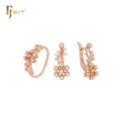 Conjunto de joyas de oro rosa con circonitas blancas y anillos en forma de rama en racimo