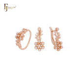 Conjunto de joyas de oro rosa con circonitas blancas y anillos en forma de rama en racimo