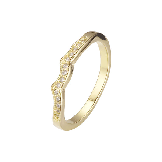 Aliança de casamento fita pavimentada branco cz anéis de ouro 14K