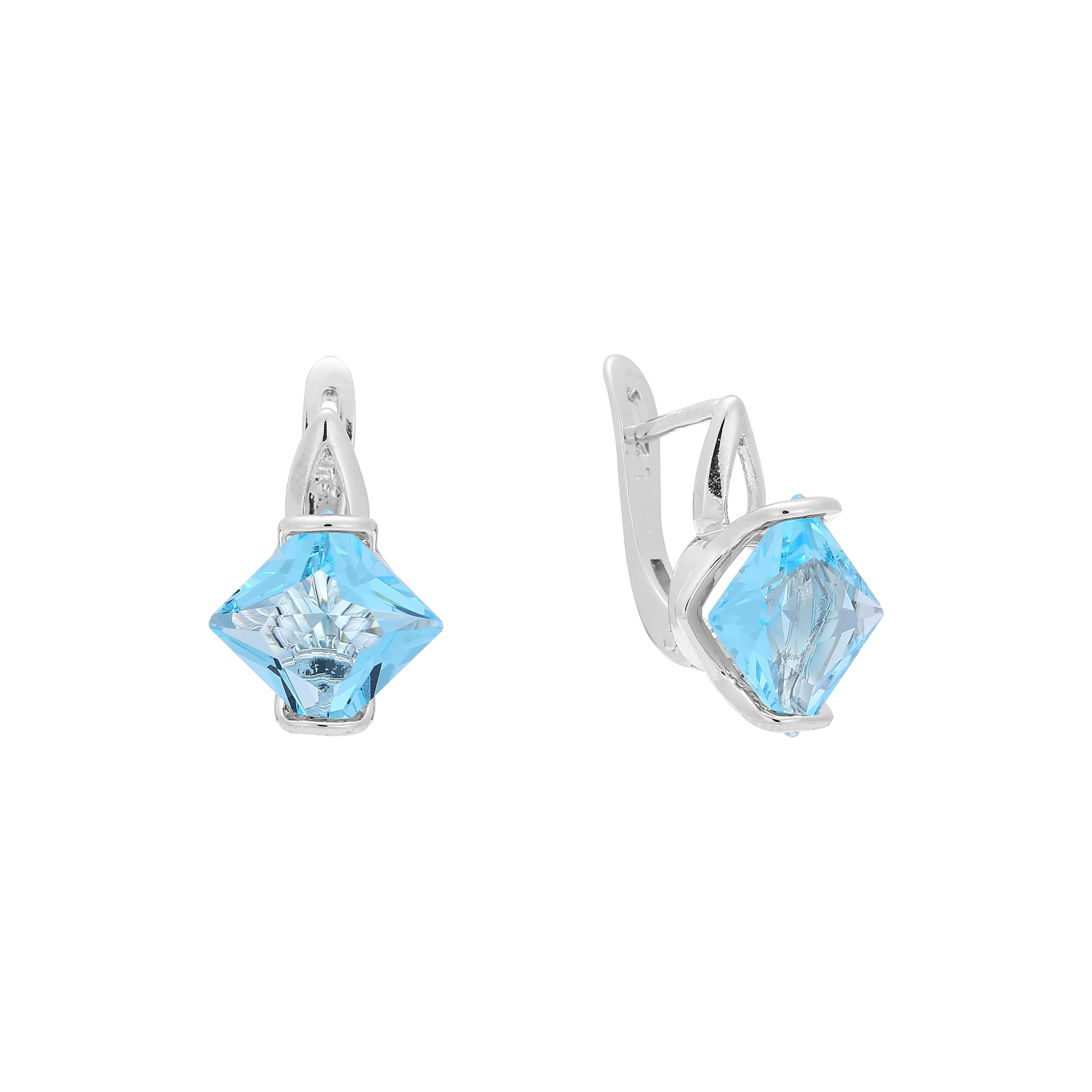 ソリティア プリンセスカット CZ 14K ゴールド、ローズゴールド イヤリング