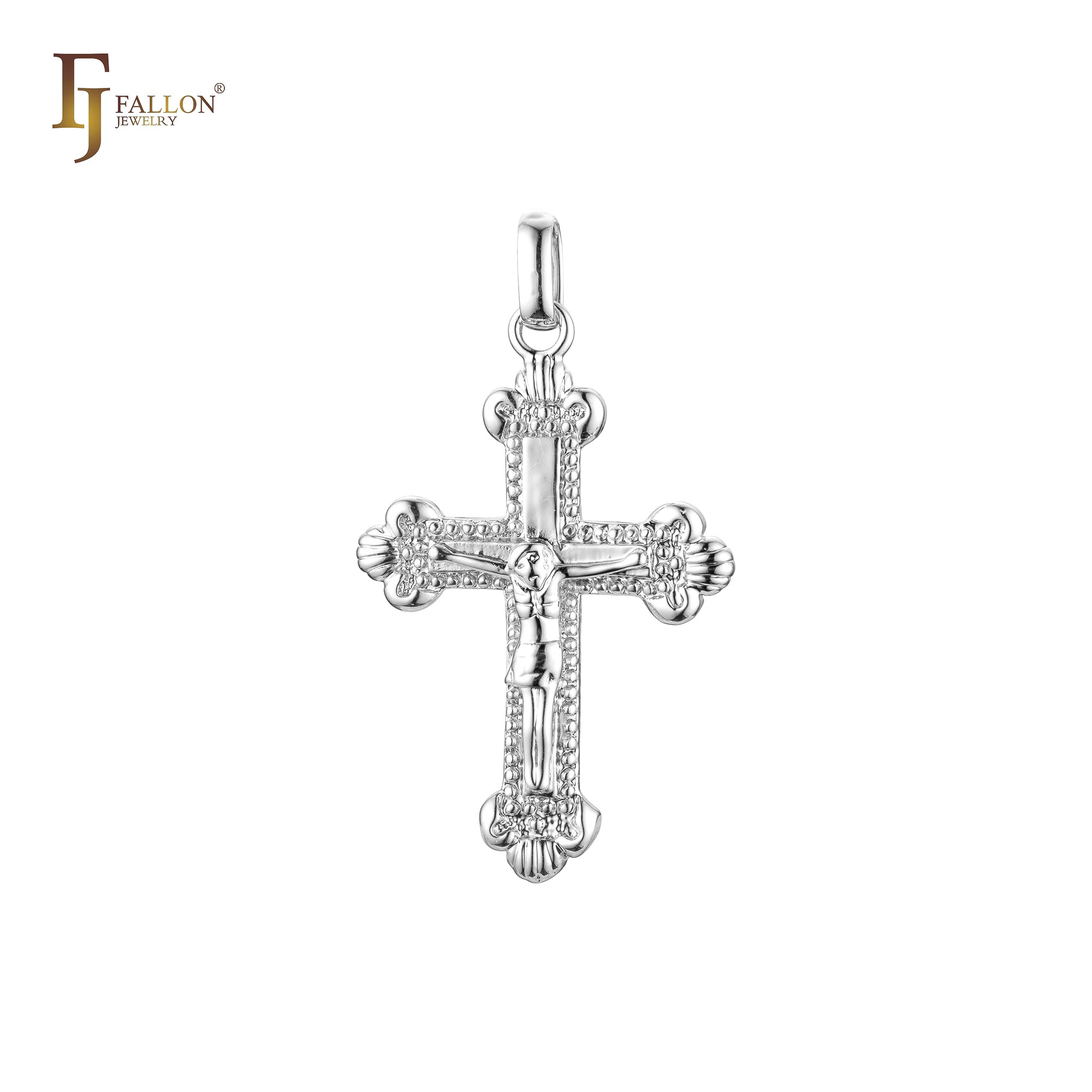 Rose Gold Russian Orthodox Cross budded pendant