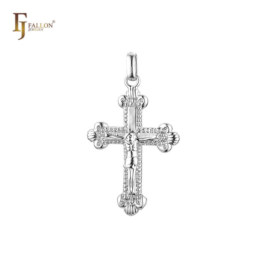 Rose Gold Russian Orthodox Cross budded pendant