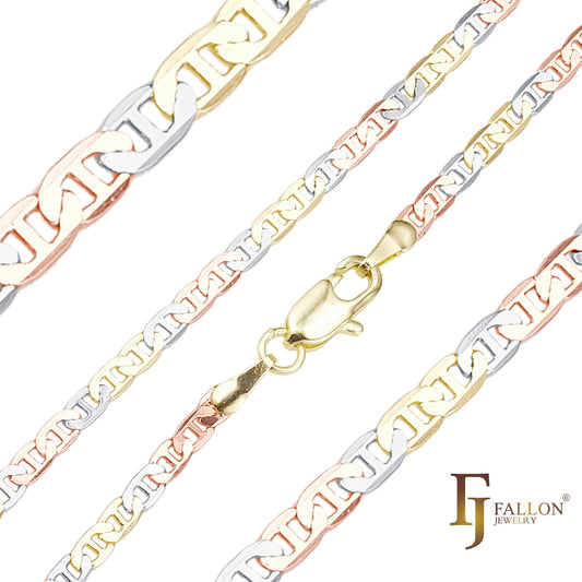{3 tons} Correntes de três tons com elo de haste Classic Mariner banhadas em ouro 14K, ouro rosa