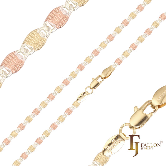 {Personalizar} Correntes planas de caracol elegante marteladas em dois tons banhadas em ouro 14K, ouro rosa