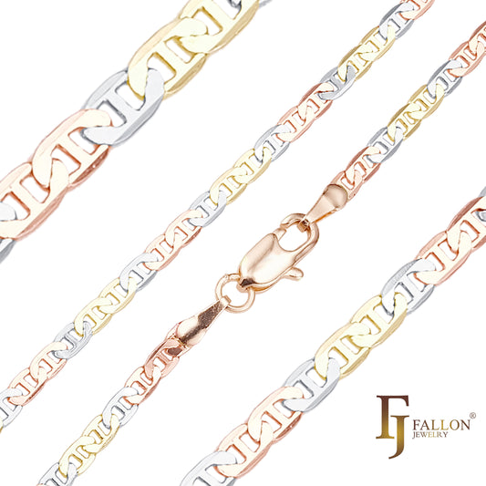 {3 tons} Correntes de três tons com elo de haste Classic Mariner banhadas em ouro 14K, ouro rosa