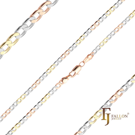 {Three Tone} Correntes de elos Classic Curb banhadas em ouro rosa três tons