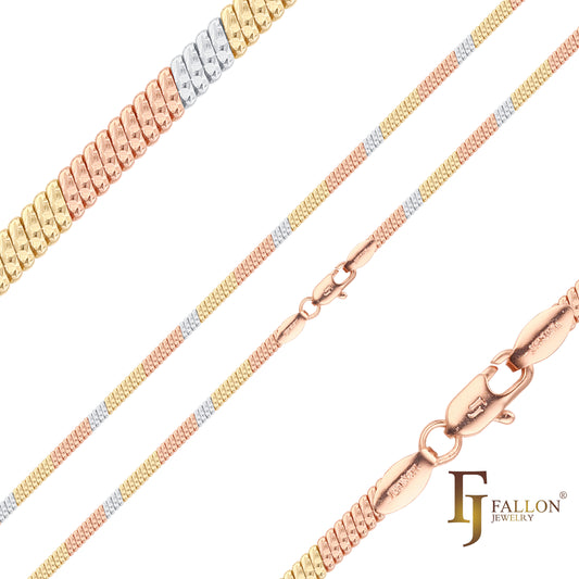 Cadenas martilladas con eslabones de serpiente chapadas en Oro 14K, tres tonos de oro rosa