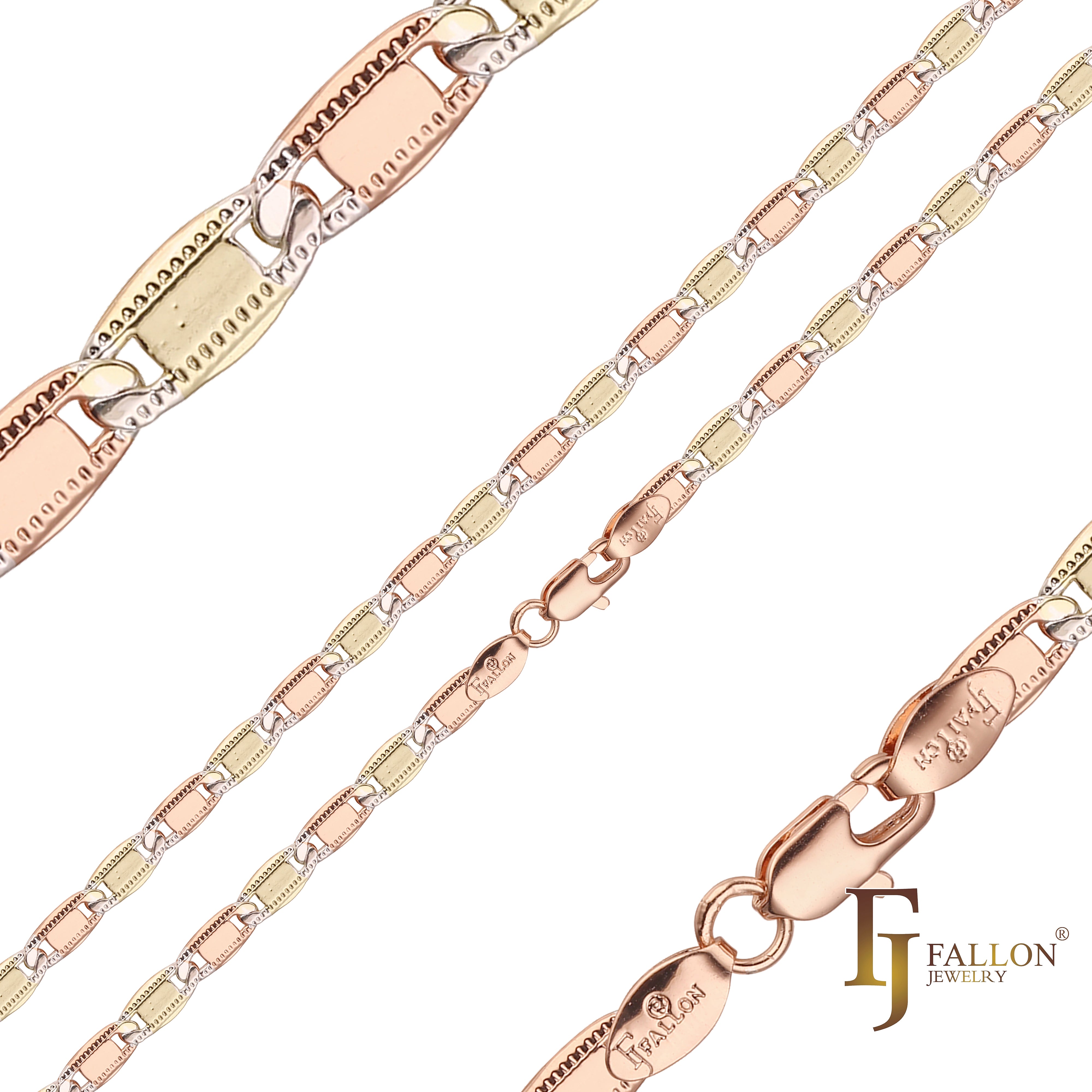 Cadenas martilladas de eslabones Mariner de tres tonos de oro rosa