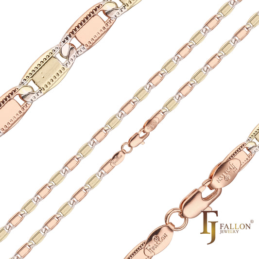 Cadenas martilladas de eslabones Mariner de tres tonos de oro rosa