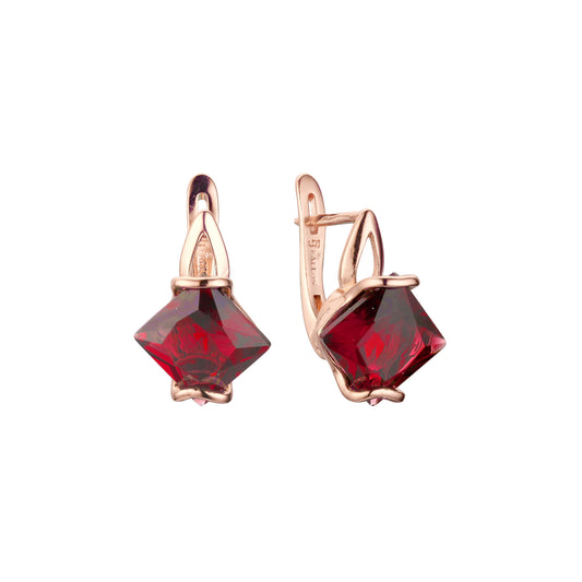 .Solitaire princess cut CZ 14K Gold, Rose Gold earrings