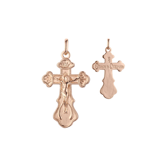 Eastern Orthodox Russian budded pendant in Rose Gold two tone, 14K Gold plating colors