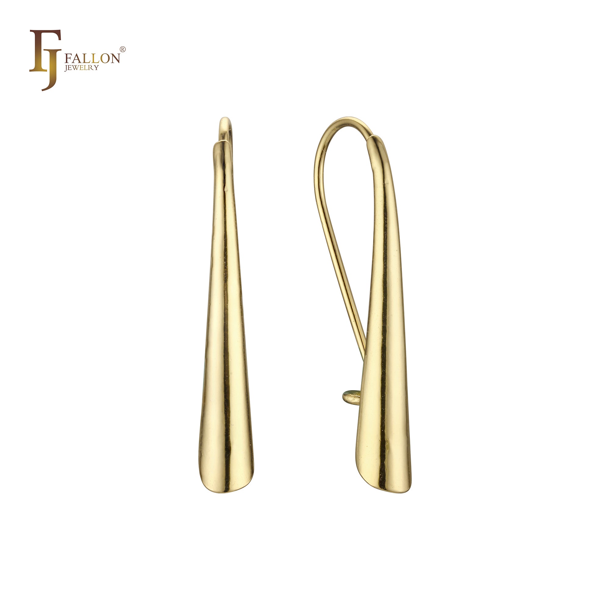 Pendientes de barra larga con gancho geométrico de alambre en oro rosa, oro de 14 quilates y oro blanco.