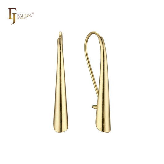Pendientes de barra larga con gancho geométrico de alambre en oro rosa, oro de 14 quilates y oro blanco.