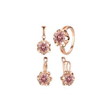 Solitario flor grande juego de anillos y colgante de bisutería chapado en oro rosa