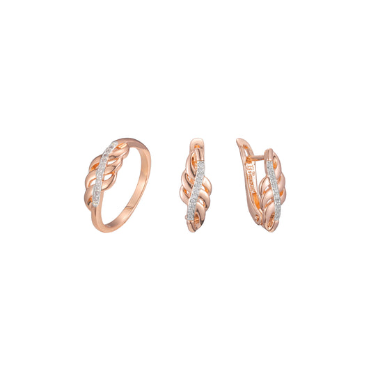 Conjunto de diseño de espina de pescado de dos tonos de oro rosa