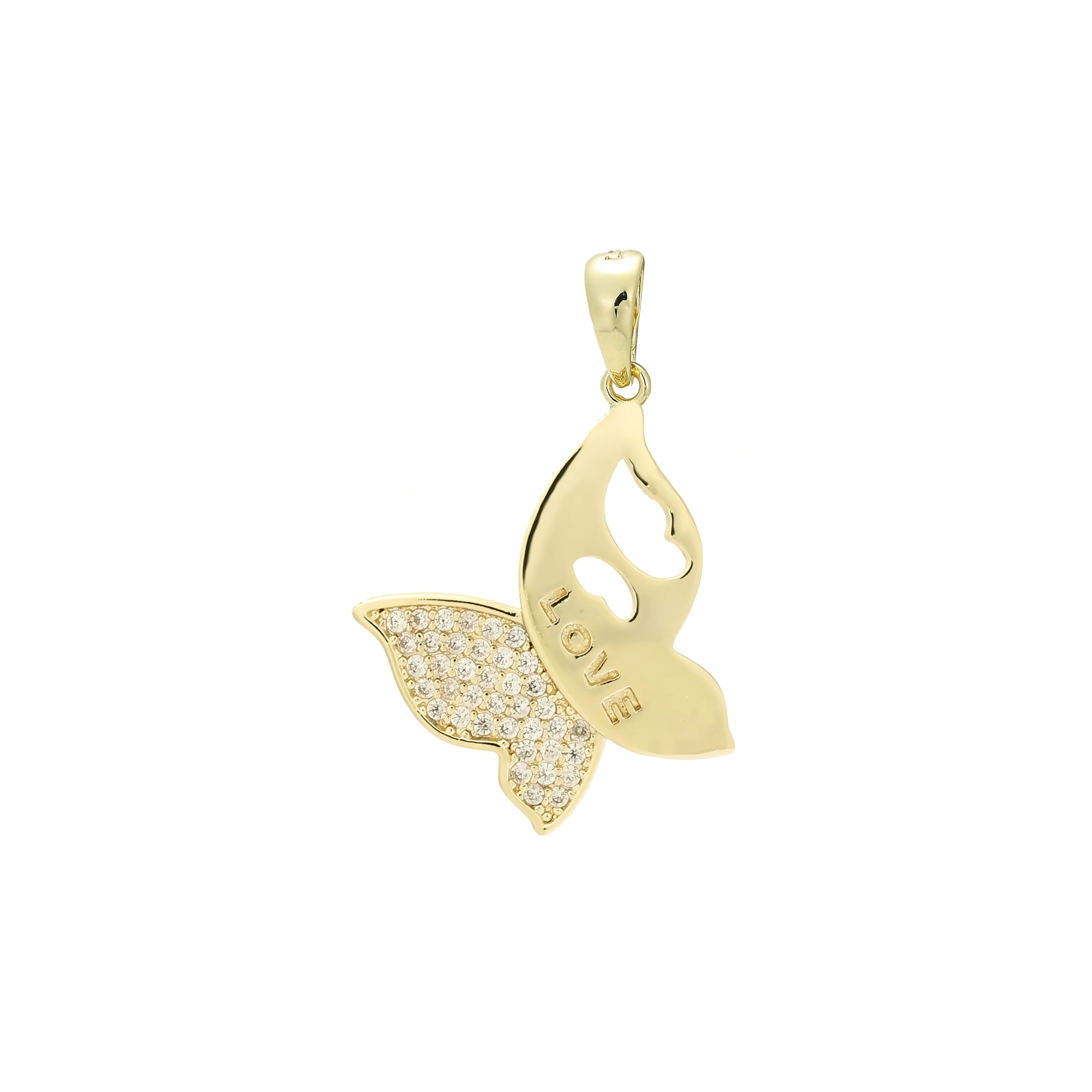 Colgante de mariposa con circonita blanca pavimentada de amor