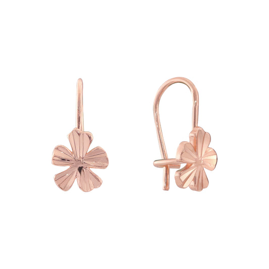 Pendientes de oro rosa y oro de 14 quilates con trébol de flor pequeña
