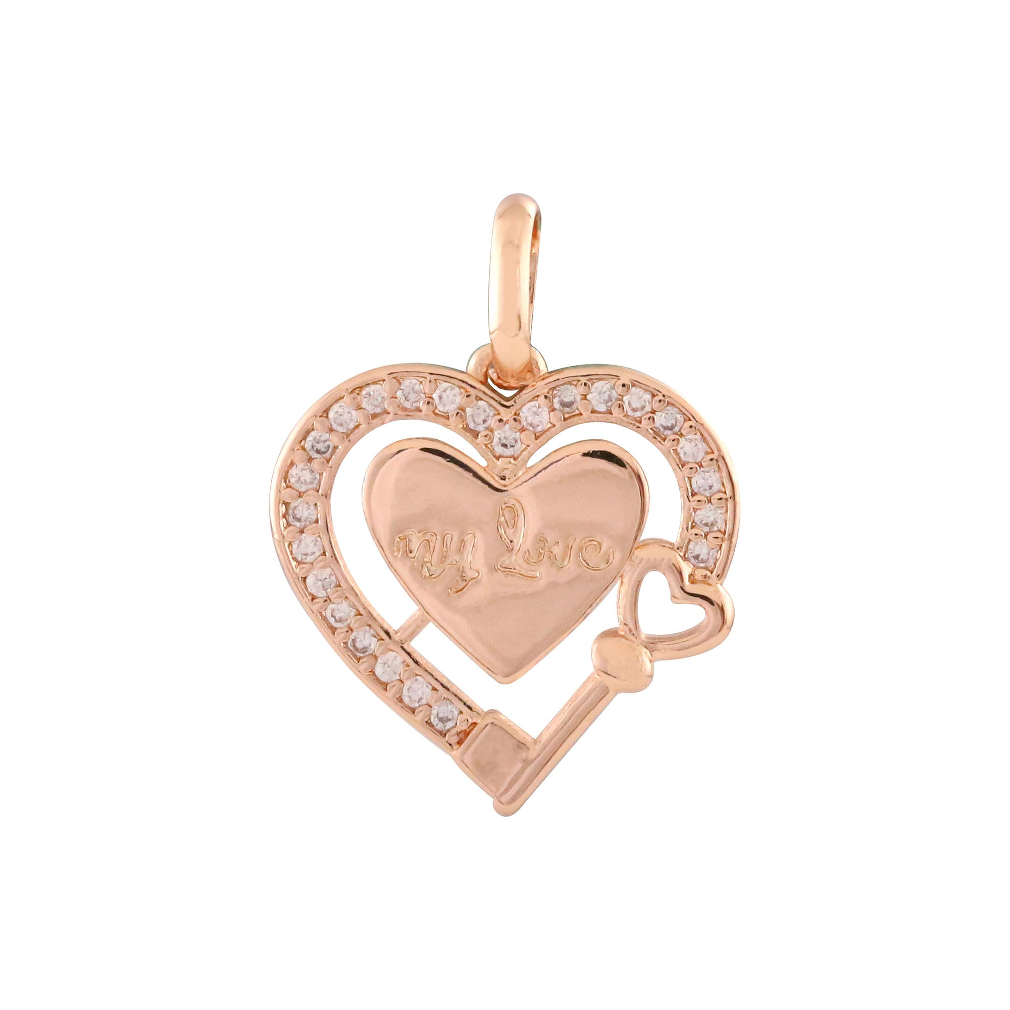 MY LOVE キーとハート ローズゴールド、14K ゴールド、ホワイトゴールド ペンダント