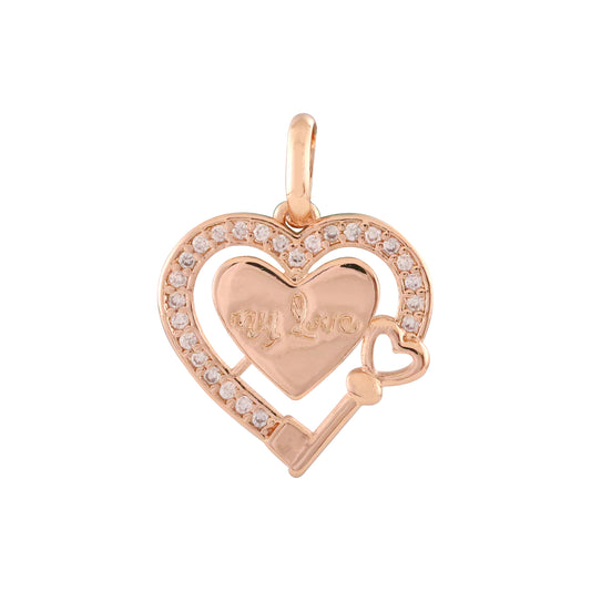 MY LOVE キーとハート ローズゴールド、14K ゴールド、ホワイトゴールド ペンダント