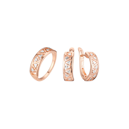Triángulos geométricos de dos tonos de oro rosa en conjunto de triángulos