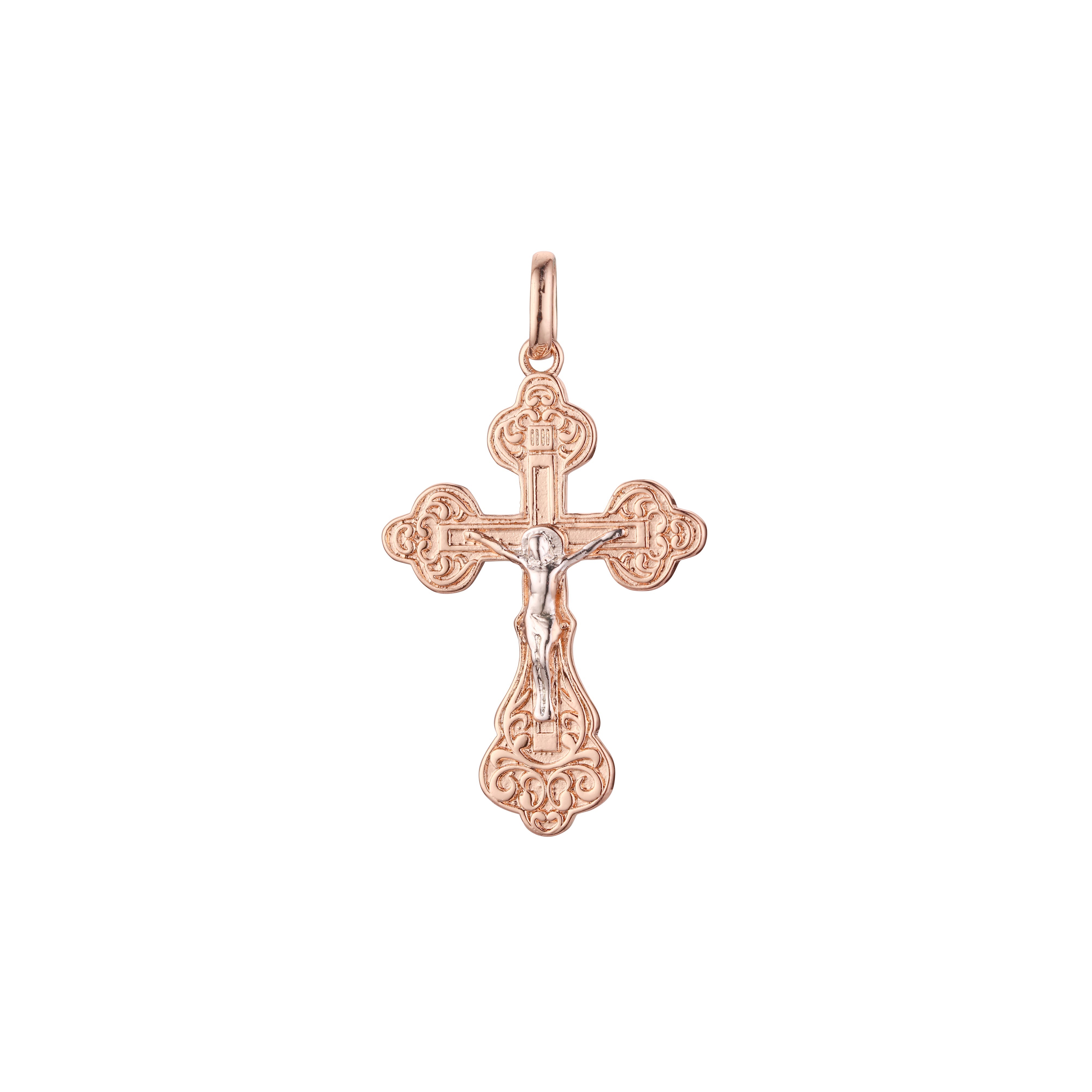 Eastern Orthodox Russian budded pendant in Rose Gold two tone, 14K Gold plating colors