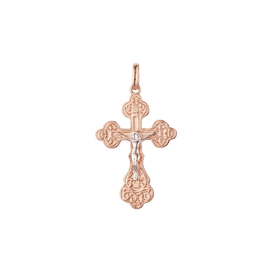Eastern Orthodox Russian budded pendant in Rose Gold two tone, 14K Gold plating colors