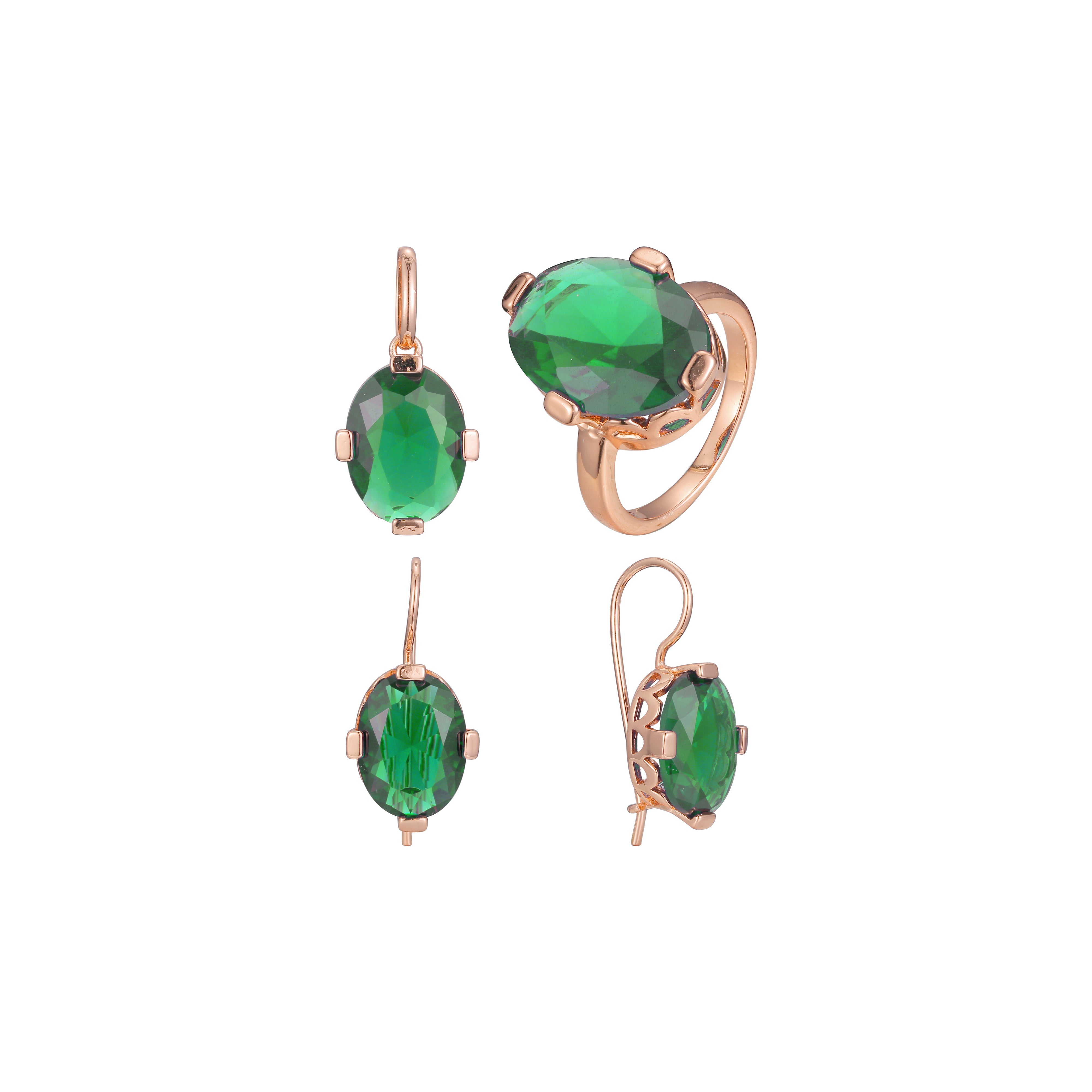 Solitario de grandes anillos de piedras redondas y conjunto de bisutería colgante chapado en oro rosa